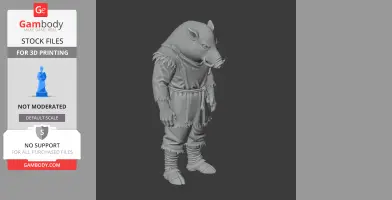A humanoid figure with a boar head, wearing tattered clothing, from Valheim for 3D printing.