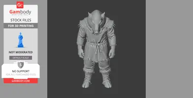 A humanoid figure with a boar head wearing medieval clothing, designed for 3D printing.