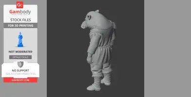 A 3D-printed boar-headed humanoid figure wearing medieval-style clothing, viewed from the side.