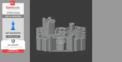 3D model of a detailed medieval castle with towers, walls, and battlements for 3D printing.