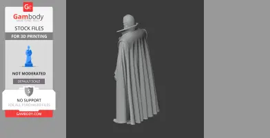 A caped figure with high collar, viewed from the back, suitable for 3D printing from STL files.