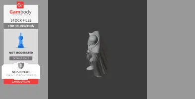 A cloaked figure with pointed hood and gloves, standing in profile, designed for 3D printing.