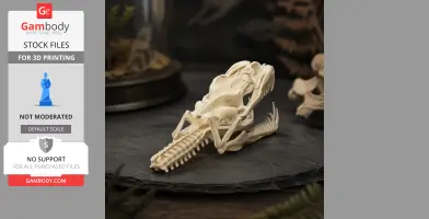 3D printed Green Tree Python skull replica on a dark surface.