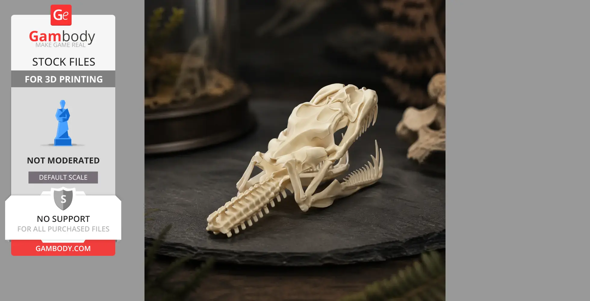 3D printed Green Tree Python skull replica on a dark surface.