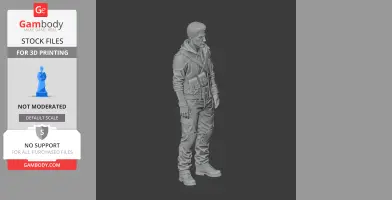 3D model of a standing male character in tactical gear, available for 3D printing.