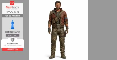A rugged character figure in casual, tactical clothing with a brown jacket, gloves, and utility belt.
