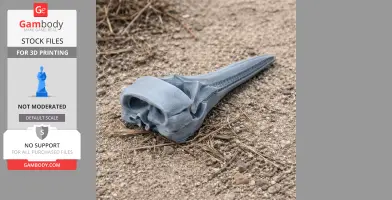 3D printed Hector's dolphin skull replica lying on gravel with scattered twigs.