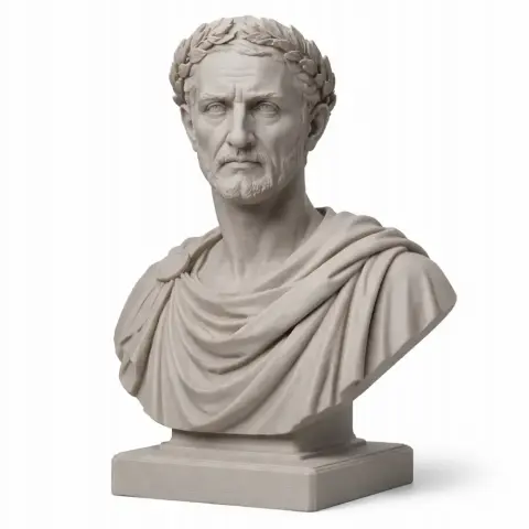 Bust of a historical warrior in a draped toga, wearing a laurel wreath, modeled for 3D printing.