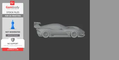 Gray 3D model of an Aston Martin Vulcan, designed for 3D printing, shown in a side view.