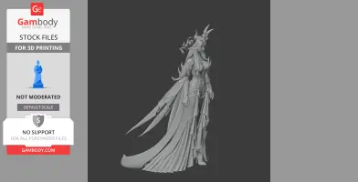 Ornate armored character figure with flowing robes and intricate headpiece for 3D printing.