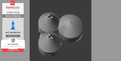 Top view of three round oast house roofs with vents for 3D printing.