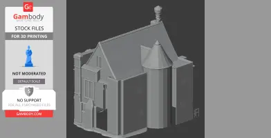 3D model of a small castle with towers and detailed architectural features, designed for 3D printing.