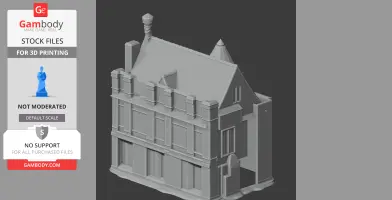 3D model of a detailed castle section with chimneys and a pitched roof, designed for 3D printing.