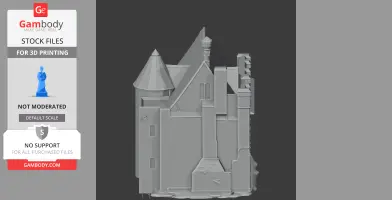 Detailed 3D model of a castle with turrets and spires for 3D printing.