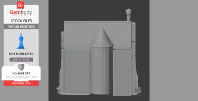 3D model of a castle with a central conical tower and rectangular structures, designed for 3D printing.
