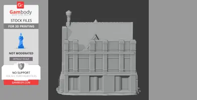 3D model of a detailed castle facade with chimneys and intricate architectural elements.