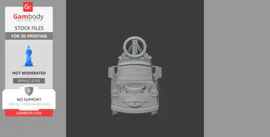 A grayscale 3D model of a cartoon tow truck with a Spider-Man ring on top.