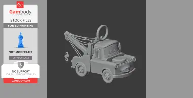 Tow truck character with a Spider-Man-themed ring on its roof for 3D printing.