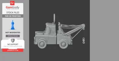A detailed 3D model of a tow truck with wires and pulleys, designed for 3D printing.