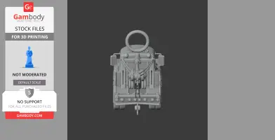 A gray 3D model of a vehicle resembling a truck with spider-like details and a ring on top.