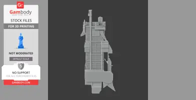3D model of a detailed, futuristic skyscraper, vertically oriented for 3D printing.
