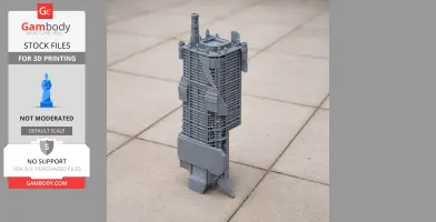 A detailed 3D-printed model of a modern skyscraper, resembling One Bloor West, on a tiled surface.