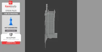 Side view of a detailed 3D architectural model, resembling a multi-tiered building structure.