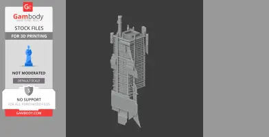 3D model of a modern skyscraper with detailed architectural elements, suitable for 3D printing.