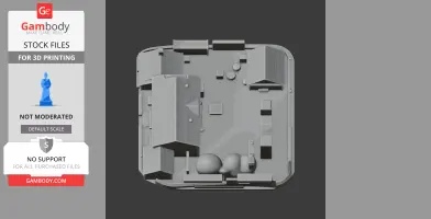 Top view of a 3D-printed orc-themed architectural structure with buildings and rounded elements.
