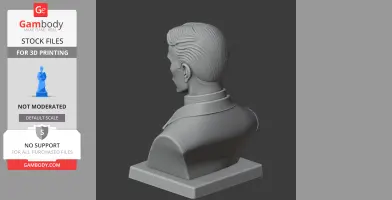 3D printable bust of a historical figure with detailed hair and clothing on a square base.