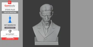3D model of a bust featuring a historical figure in a suit and tie, designed for 3D printing.