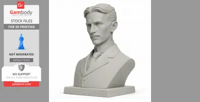 Bust of a man in a suit with slicked-back hair and a mustache, on a rectangular base.