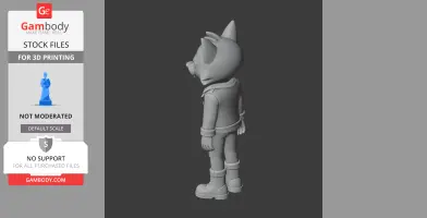 3D model of an anthropomorphic cat character standing, facing left, wearing a jacket and boots.