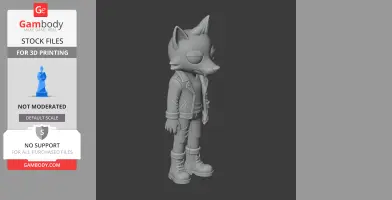 Anthropomorphic fox character in a jacket and boots, with closed eyes, designed for 3D printing.