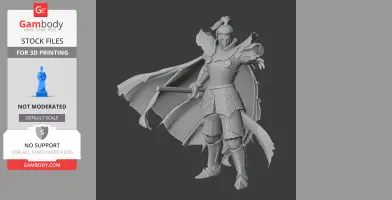 A detailed 3D model of a samurai warrior with armor and a dynamic cape, holding a sword.