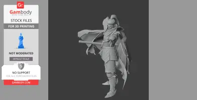 Samurai warrior in dynamic pose with armor and flowing cape, ready for 3D printing.