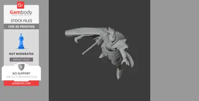Samurai warrior in dynamic pose with armor and katana, cape flowing behind, ready for 3D printing.