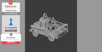 A 3D model of a tow truck with a tow hook and chains, designed for 3D printing.