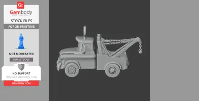 A 3D model of a cartoon-style tow truck with a hook and chain, designed for 3D printing.