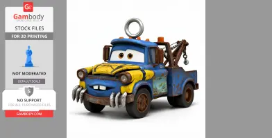 Rusty tow truck with Wolverine-style features and a ring on top for 3D printing.