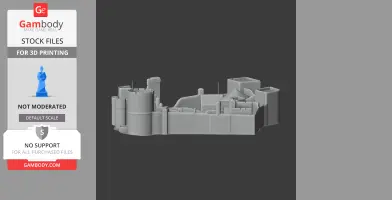 Gray 3D model of Peckforton Castle with towers and walls, optimized for 3D printing.