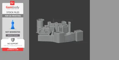 Gray 3D model of Peckforton Castle with detailed architecture, designed for 3D printing.