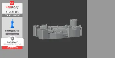 3D model of Peckforton Castle with detailed towers and walls for 3D printing.