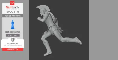 3D model of an ancient warrior running, wearing a helmet and armor, designed for 3D printing.