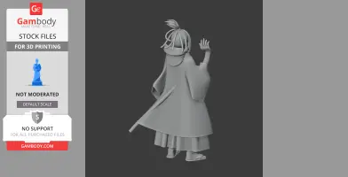 A 3D model of a samurai in traditional attire, viewed from the back, with a sword at the hip.
