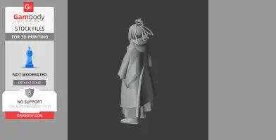3D model of a samurai in traditional attire with a topknot and robe, suitable for 3D printing.