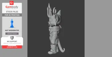 Anthropomorphic cat figure in Aquaman armor holding a trident, ready for 3D printing.
