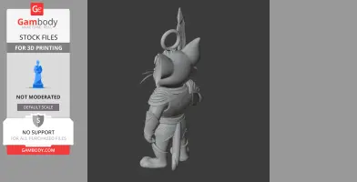 Cat in armor, holding trident, fusion of cartoon and superhero elements in 3D print file.