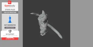 Anthropomorphic cat in barbarian attire, wielding a ring-shaped weapon. 3D model for printing.