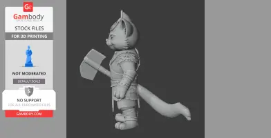 A cartoon cat figure styled as a barbarian, holding an axe, in a 3D printable model.